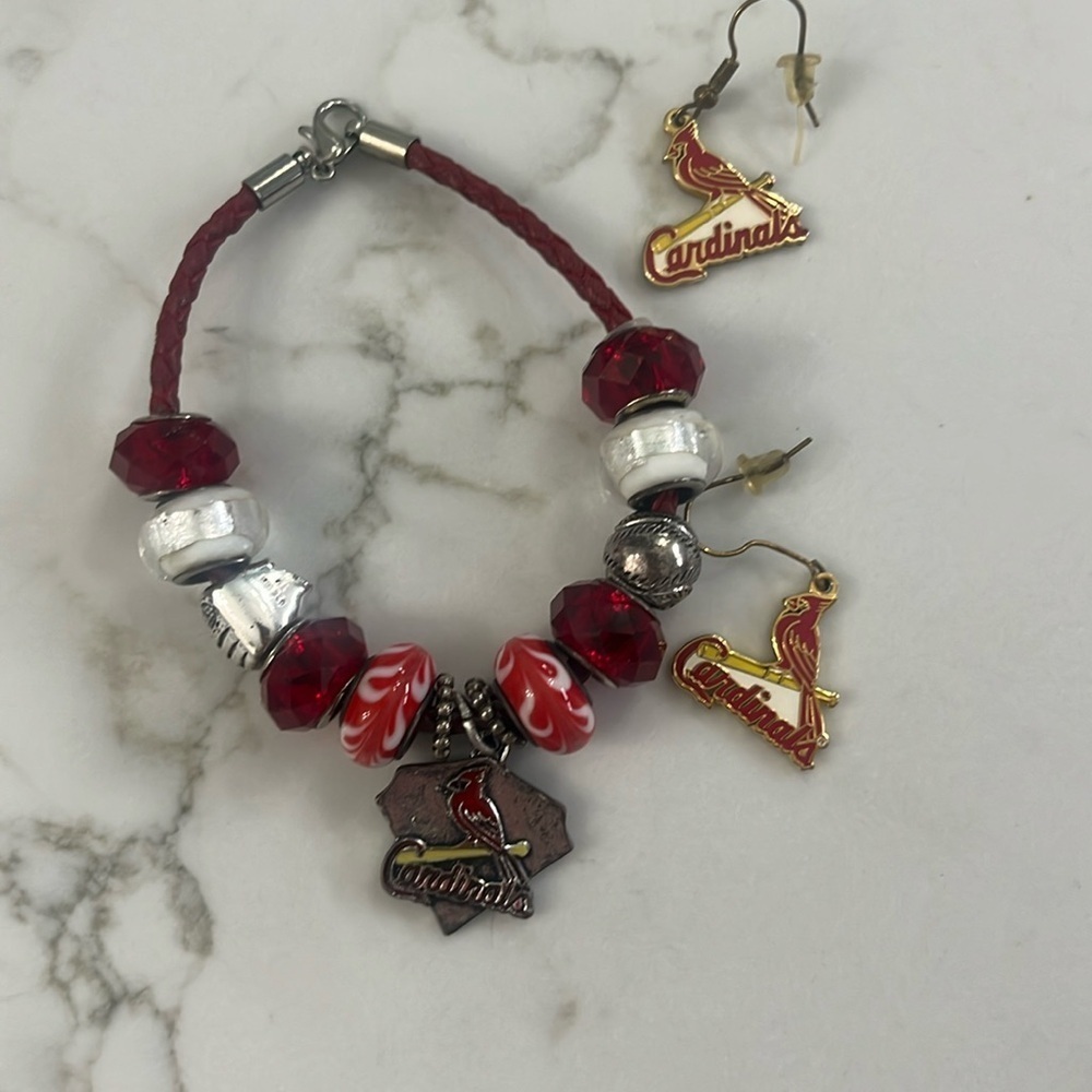 St. Louis cardinal MLB charm bracelet and earrings